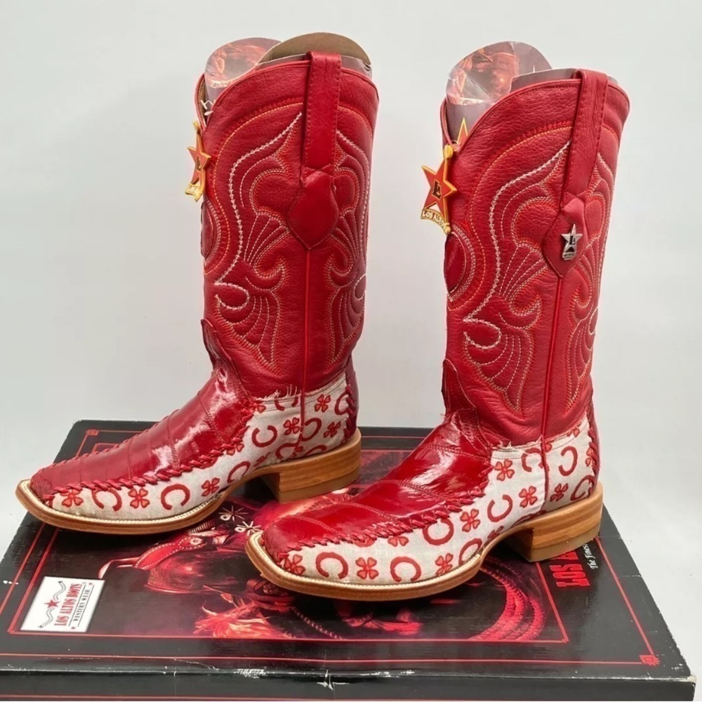 LOS ALTOS MEN'S LEATHER GENUINE EEL RED WESTERN BOOTS - Picture 2 of 16